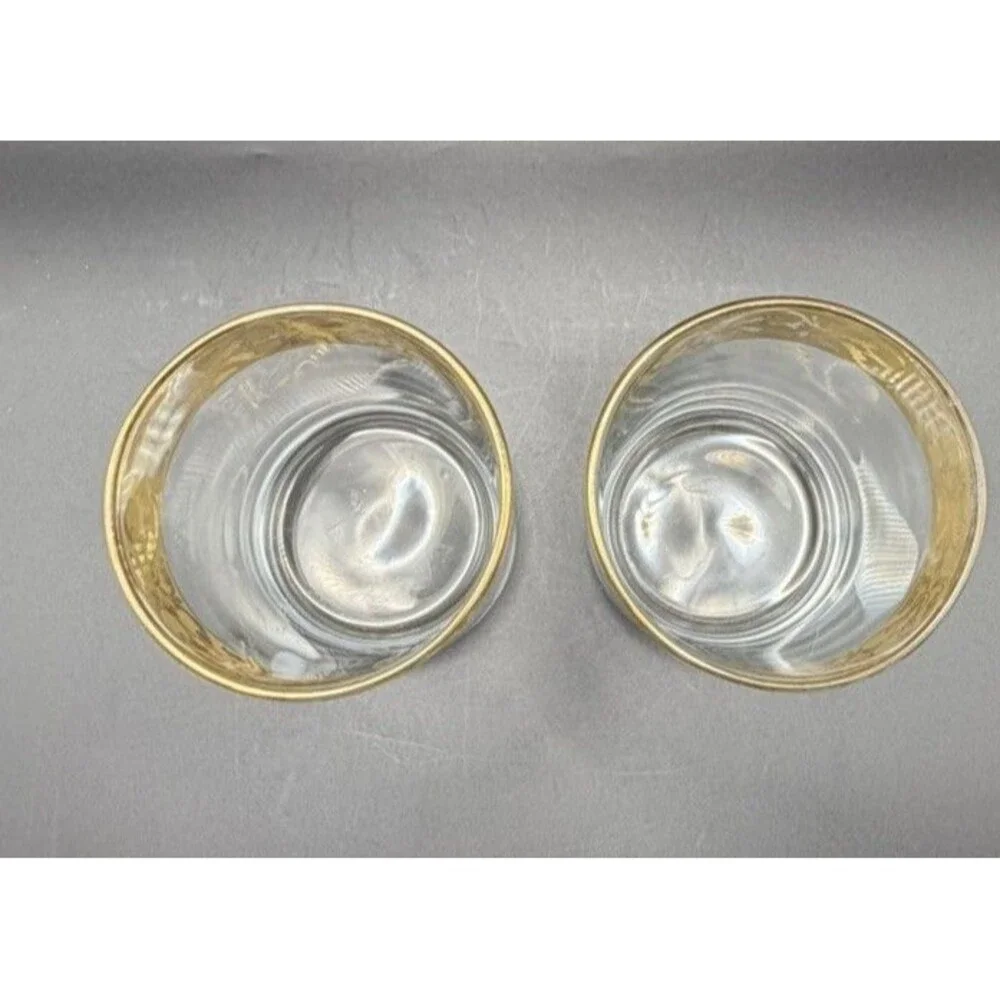 Vintage Italian Gold Encrusted Old Fashioned Rocks Glasses Set of 2 MCM